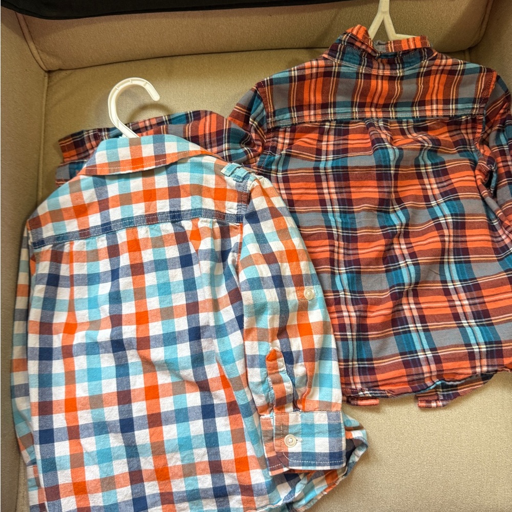 Plaid Kids Shirts - Blue and Orange
